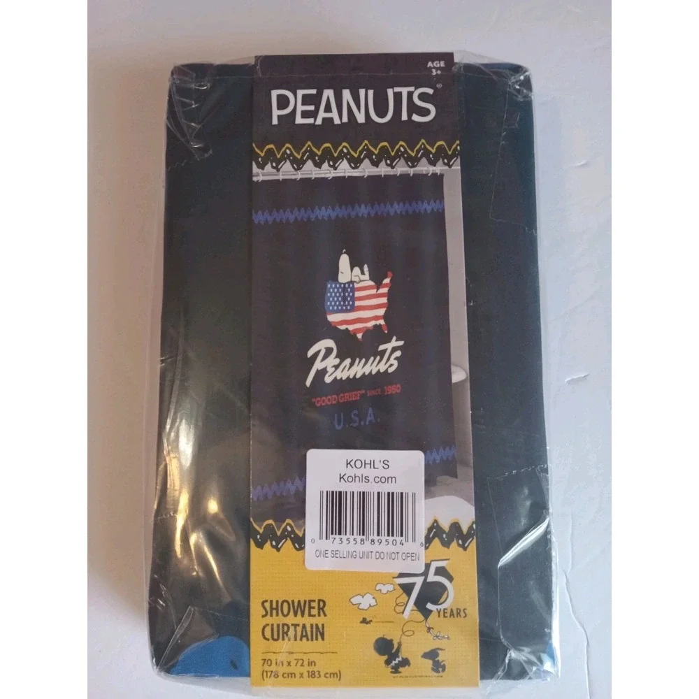Peanuts Snoopy Patriotic Shower Fabric‎ Curtain  70in x72in 75 Years